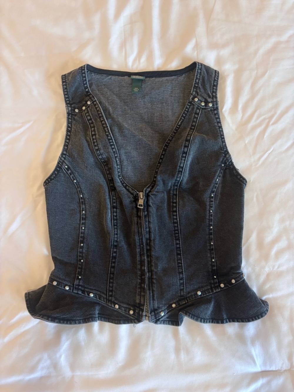 Target Black Washed Denim Zip Front Studded Peplum Vest